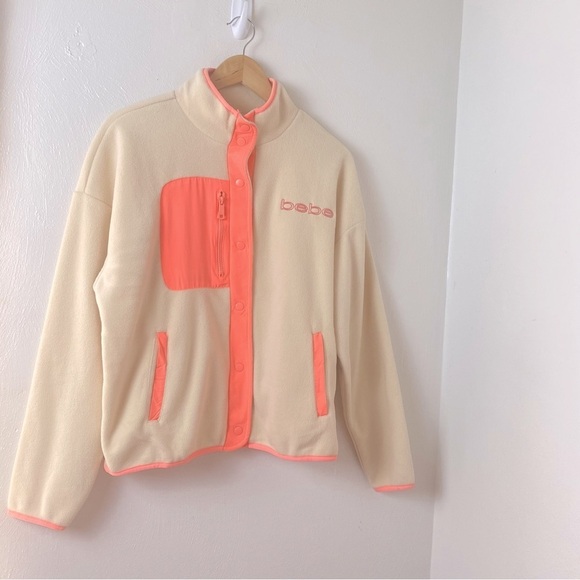 bebe Sport Polar Fleece Snap Cream Pink Jacket Sz M - Picture 3 of 15
